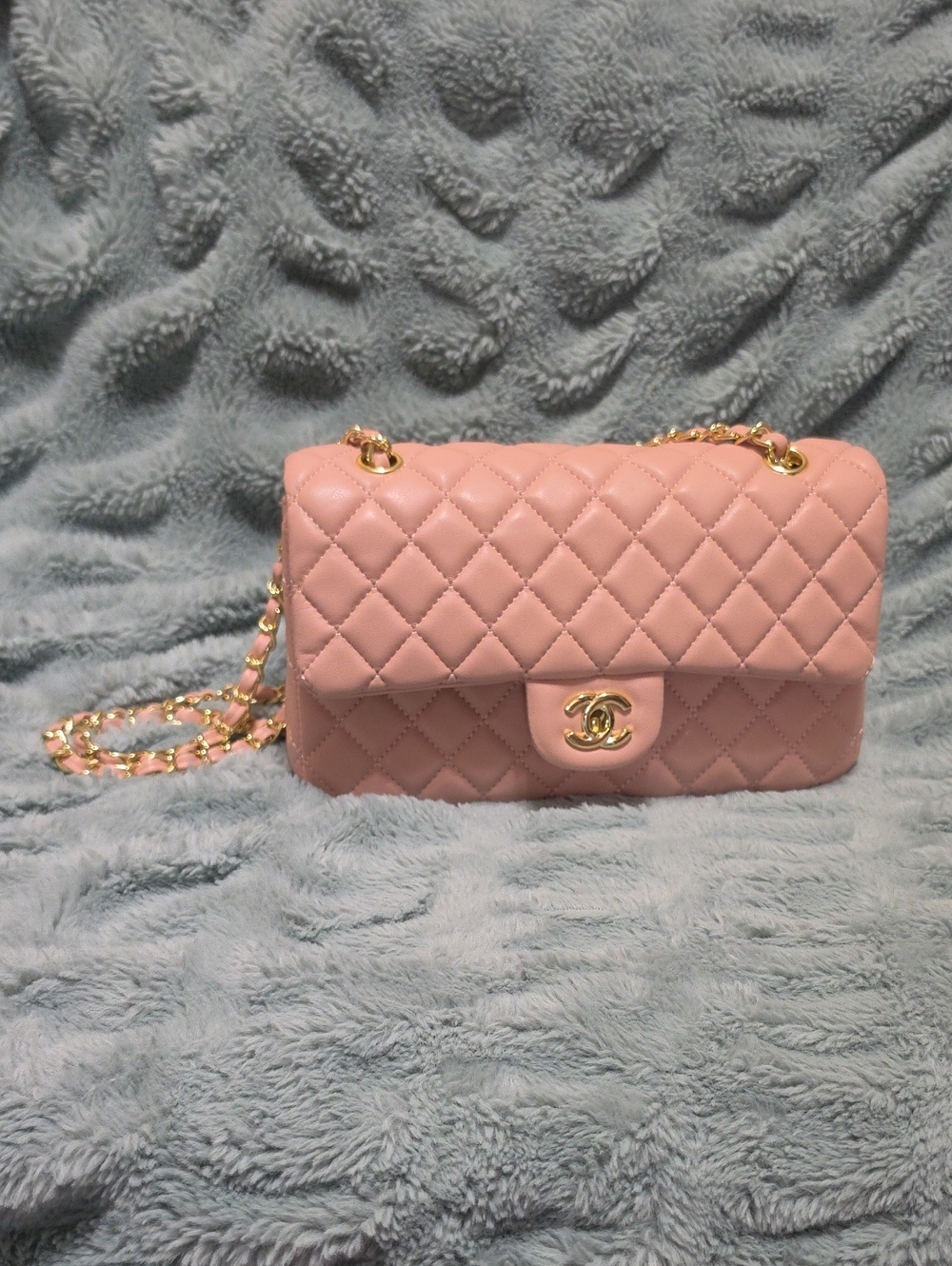 Designer-Inspired Pink Quilted Crossbody with Gold Chain